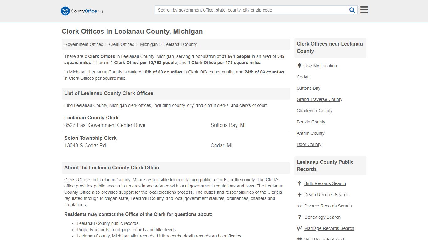 Clerk Offices - Leelanau County, MI (County & Court Records)